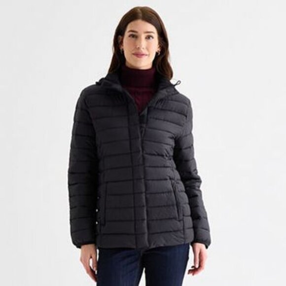 St. Johns Bay Womens Adaptive Hooded Easyon + Easyoff Midweight Puffer Jacket - Picture 1 of 1
